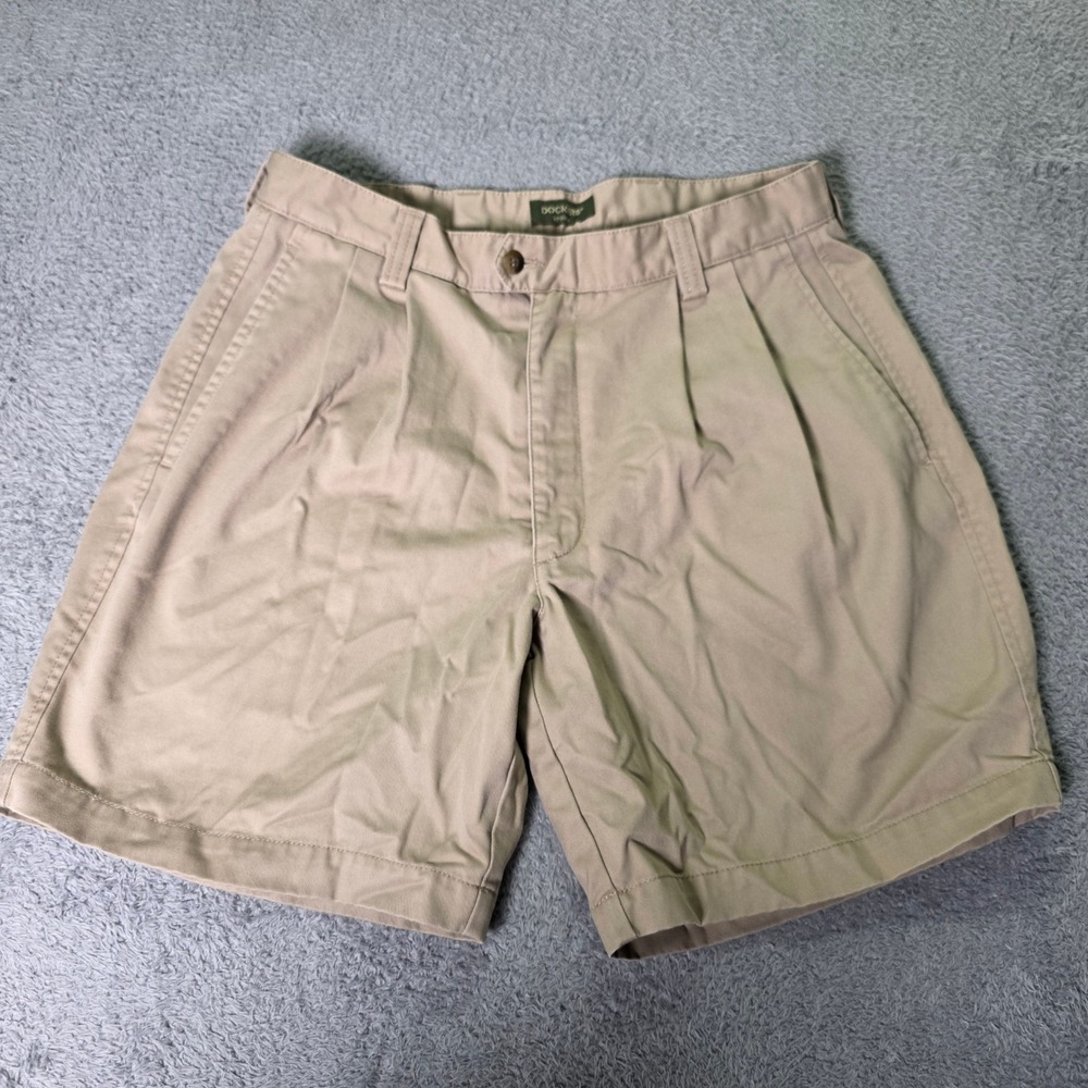 Dockers Mens 34 Khaki Shorts Tan Pleated Cotton Twill Classic Fit Casual 5843